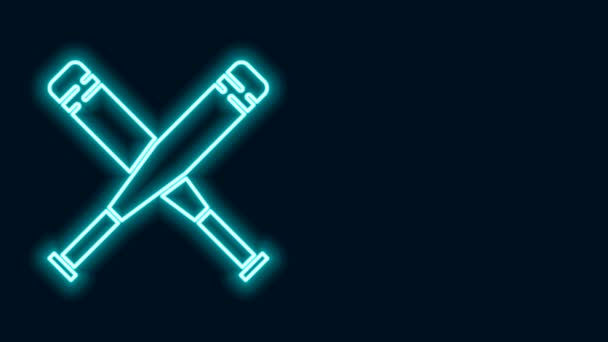 Žhnoucí neonová čára Crossed baseballová pálka ikona izolované na černém pozadí. Grafická animace pohybu videa 4K — Stock video