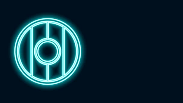 Glowing neon line Round wooden shield icon isolated on black background. 4K Video motion graphic animation — Stock Video