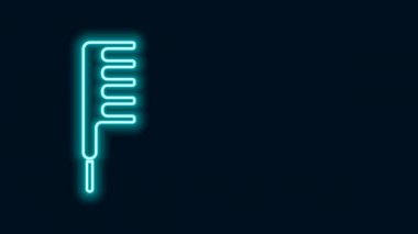 Parlayan neon çizgisi saç fırçası simgesi siyah arkaplanda izole edildi. Taraklı saç işareti. Berber sembolü. 4K Video hareketli grafik canlandırması