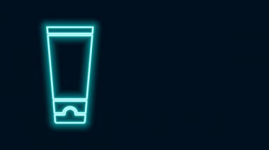 Parlayan neon çizgisi kremi ya da losyon kozmetik tüp ikonu siyah arkaplanda izole edilmiş. Erkekler için vücut bakım ürünleri. 4K Video hareketli grafik canlandırması