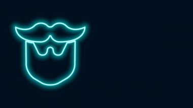 Parlak neon çizgili bıyık ve sakal simgesi siyah arkaplanda izole edilmiş. Berber dükkanı sembolü. Yüz kılı stili. 4K Video hareketli grafik canlandırması