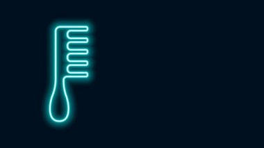 Parlayan neon çizgisi saç fırçası simgesi siyah arkaplanda izole edildi. Taraklı saç işareti. Berber sembolü. 4K Video hareketli grafik canlandırması