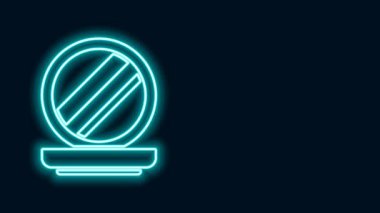 Siyah zemin üzerinde ayna simgesi olan parlak neon çizgi makyaj tozu. 4K Video hareketli grafik canlandırması