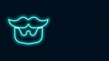 Parlak neon çizgili bıyık ve sakal simgesi siyah arkaplanda izole edilmiş. Berber dükkanı sembolü. Yüz kılı stili. 4K Video hareketli grafik canlandırması