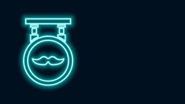 Parlayan neon hattı berber dükkanı simgesi siyah arkaplanda izole edildi. Kuaför logosu ya da tabela. 4K Video hareketli grafik canlandırması