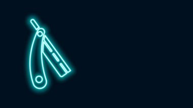 Parlayan neon çizgisi siyah arkaplanda izole edilmiş jilet simgesi. Berber dükkanı sembolü. 4K Video hareketli grafik canlandırması