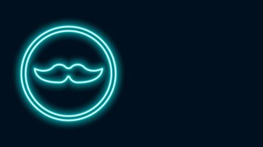 Parlayan neon çizgisi Bıyık simgesi siyah arkaplanda izole edildi. Berber dükkanı sembolü. Yüz kılı stili. 4K Video hareketli grafik canlandırması