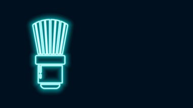 Parlak neon çizgisi, siyah arkaplanda traş fırçası simgesi izole. Berber dükkanı sembolü. 4K Video hareketli grafik canlandırması