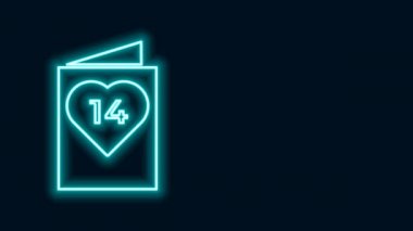 Parlak neon hattı Sevgililer Günü broşürü. Siyah arka planda kalp ikonu var. Kutlama için davetiye ya da tebrik kartı şablonu. 4K Video hareketli grafik canlandırması