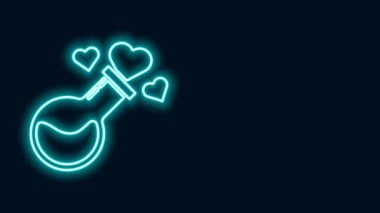 Siyah arka planda izole edilmiş aşk ikonu ikonu içeren parlak neon hattı şişesi. Sevgililer Günü sembolü. 4K Video hareketli grafik canlandırması