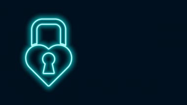 Siyah arkaplanda izole edilmiş kalp simgesi şeklinde parlayan neon hattı Castle. Kilitli Kalp. Aşk sembolü ve anahtar deliği işareti. Sevgililer Günü. 4K Video hareketli grafik canlandırması