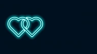 Parlayan neon hattı İki Bağlı Kalpler simgesi siyah arkaplanda izole edildi. Romantik sembol, bağlanma, tutku ve düğün. Sevgililer Günü. 4K Video hareketli grafik canlandırması