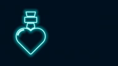 Siyah arka planda izole edilmiş aşk ikonu ikonu içeren parlak neon hattı şişesi. Sevgililer Günü sembolü. 4K Video hareketli grafik canlandırması