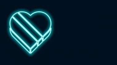 Parlayan neon çizgisi Candy kalp şeklindeki kutu simgesinde siyah arkaplanda izole edildi. Sevgililer Günü. 4K Video hareketli grafik canlandırması