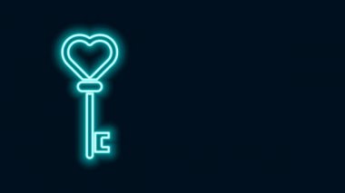 Parlayan neon çizgisi Anahtar kalp şeklindeki simge siyah arkaplanda izole edildi. 4K Video hareketli grafik canlandırması