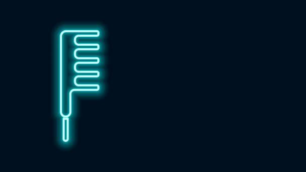 Glödande neon linje Hårborste ikon isolerad på svart bakgrund. Kamma frisyren. Frisörsymbol. 4K Video motion grafisk animation — Stockvideo
