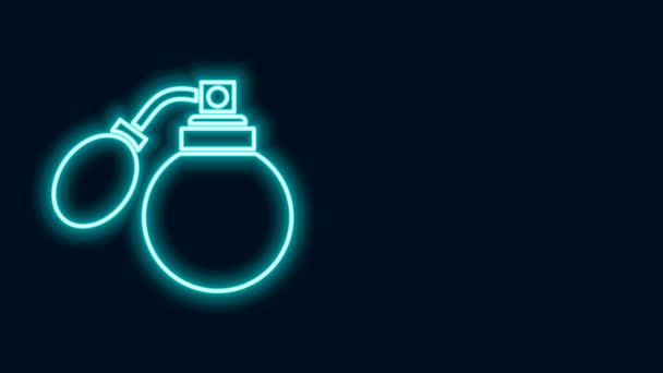 Linea fluorescente Aftershave bottiglia con icona atomizzatore isolato su sfondo nero. Icona spray di Colonia. Flacone di profumo maschile. Animazione grafica 4K Video motion — Video Stock