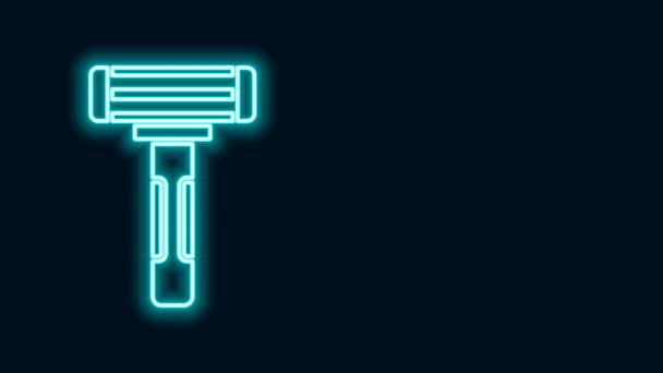 Glowing neon line Shaving razor icon isolated on black background. 4K Video motion graphic animation — Stock Video