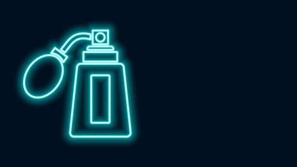 Gloeiende neon lijn Aftershave fles met verstuiver pictogram geïsoleerd op zwarte achtergrond. Keulen spray icoon. Mannelijke parfumfles. 4K Video motion grafische animatie — Stockvideo