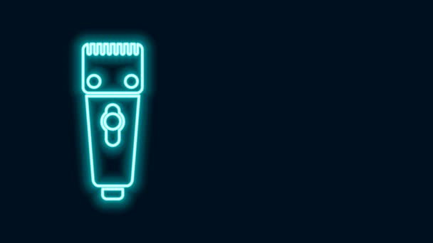 Leuchtende Neon-Linie Elektrische Haarschneidemaschine oder Rasierer-Symbol isoliert auf schwarzem Hintergrund. Barbershop-Symbol. 4K Video Motion Grafik Animation — Stockvideo