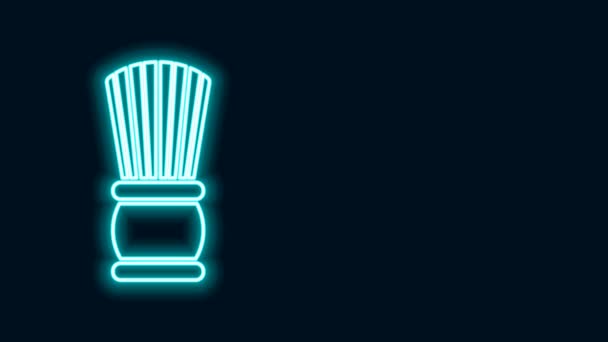 ネオンラインの輝き黒い背景に孤立したシェービングブラシアイコン。バーバーショップのシンボル。4Kビデオモーショングラフィックアニメーション — ストック動画