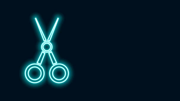 Leuchtende Neon-Linie Scissors Friseur-Symbol isoliert auf schwarzem Hintergrund. Friseur, Modesalon und Friseursalon. Barbershop-Symbol. 4K Video Motion Grafik Animation — Stockvideo