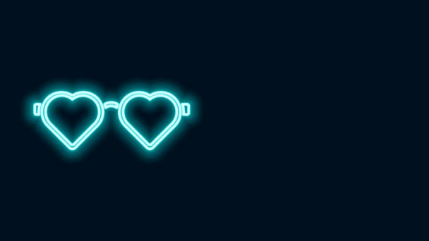 Gloeiende neon lijn Hartvormige liefdesbril icoon geïsoleerd op zwarte achtergrond. Geschikt voor Valentijnsdag kaart ontwerp. 4K Video motion grafische animatie — Stockvideo