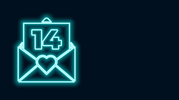 Envolvente línea de neón brillante con el icono del corazón de San Valentín aislado sobre fondo negro. Mensaje amor. Carta de amor y romance. Animación gráfica de vídeo 4K — Vídeo de stock