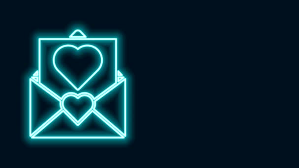 Linea neon luminosa Busta con icona del cuore di San Valentino isolata su sfondo nero. Messaggio d'amore. Lettera amore e romanticismo. Animazione grafica 4K Video motion — Video Stock