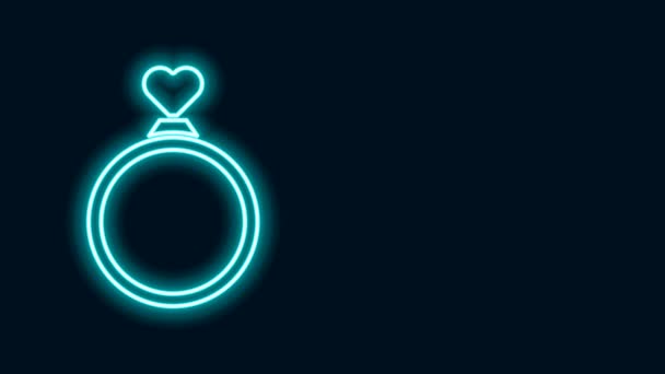 Linha de néon brilhante Anéis de casamento ícone isolado no fundo preto. Sinal de jóias de noivo e noiva. Símbolo de casamento. Anel de diamante. Animação gráfica em movimento de vídeo 4K — Vídeo de Stock