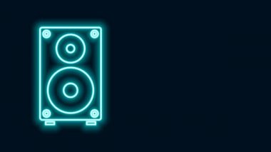 Parlayan neon hattı Stereo hoparlör simgesi siyah arkaplanda izole edildi. Ses sistemi hoparlörleri. Müzik ikonu. Müzikal sütun hoparlörü. 4K Video hareketli grafik canlandırması