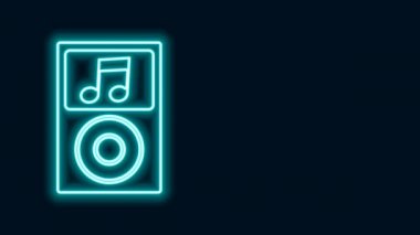 Parlayan neon hattı müzik çalar simgesi siyah arkaplanda izole edildi. Taşınabilir müzik cihazı. 4K Video hareketli grafik canlandırması