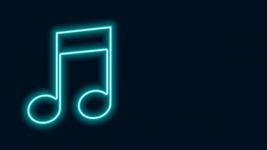 Parlayan neon çizgisi Müzik notası, ton simgesi siyah arkaplanda izole. 4K Video hareketli grafik canlandırması