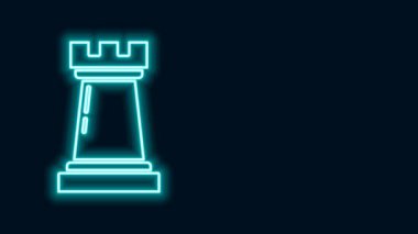 Parlayan neon hattı iş stratejisi simgesi siyah arkaplanda izole edildi. Satranç sembolü. Oyun, yönetim, finans. 4K Video hareketli grafik canlandırması