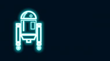 Parlayan neon çizgisi robot simgesi siyah arkaplanda izole edildi. 4K Video hareketli grafik canlandırması