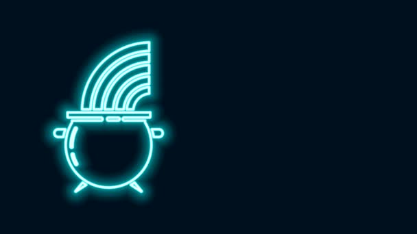 Ligne lumineuse néon Chaudron sorcière et icône arc-en-ciel isolé sur fond noir. Joyeuse Saint Patricks. Animation graphique de mouvement vidéo 4K — Video