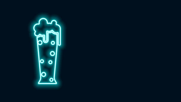 Zářící neonová čára Skleněná ikona piva izolovaná na černém pozadí. Grafická animace pohybu videa 4K — Stock video