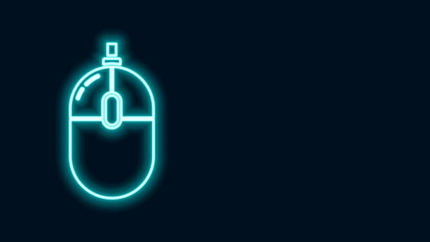 Linea neon incandescente icona del mouse del computer isolata su sfondo nero. Ottica con simbolo della ruota. Animazione grafica 4K Video motion — Video Stock