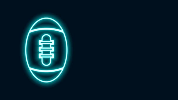 Glowing neon line American Football ball icon isolated on black background. Rugby ball icon. Team sport game symbol. 4K Video motion graphic animation — Stock Video