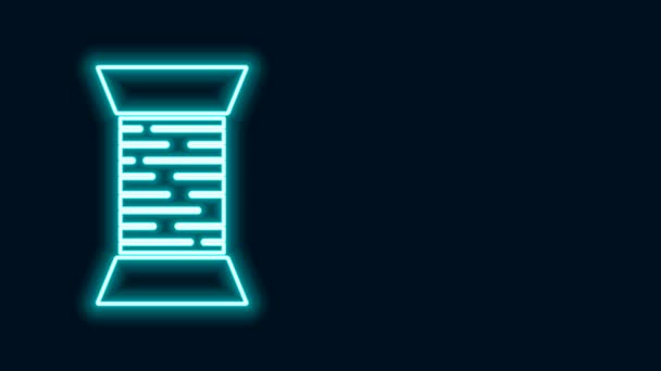 Žhnoucí neonová čára Šicí nit na cívce ikony izolované na černém pozadí. Cívka z příze. Závitové cívky. Grafická animace pohybu videa 4K