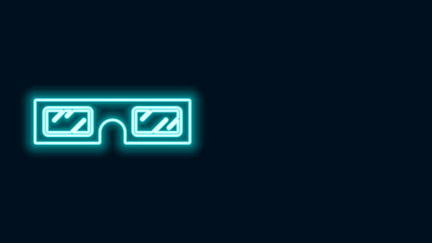 Icono de gafas de cine 3D de línea de neón brillante aislado sobre fondo negro. Animación gráfica de vídeo 4K — Vídeos de Stock