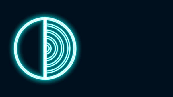 Glowing neon line Earth structure icon isolated on black background. Geophysics concept with earth core and section layers earth. 4K Video motion graphic animation — Stock Video