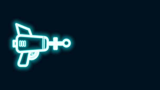 Glowing neon line Ray gun icon isolated on black background. Senjata laser. Peluru luar angkasa. Animasi grafis gerak Video 4K — Stok Video