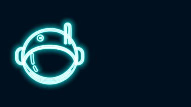 Parlayan neon hattı astronot başlığı simgesi siyah arkaplanda izole edildi. 4K Video hareketli grafik canlandırması