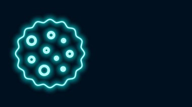 Parlak neon çizgili kurabiye ya da siyah arka planda izole edilmiş çikolata ikonlu bisküvi. 4K Video hareketli grafik canlandırması