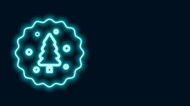 Parlak neon çizgili kurabiye ya da siyah arka planda izole edilmiş çikolata ikonlu bisküvi. 4K Video hareketli grafik canlandırması