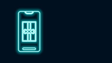 Siyah arkaplanda izole edilmiş ekran simgesinde hediye kutusu olan parlak neon hattı Smartphone. Mutlu Noeller ve mutlu yıllar. 4K Video hareketli grafik canlandırması