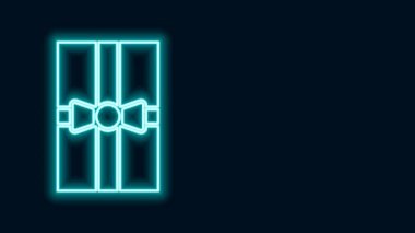 Parlayan neon hattı hediye kutusu simgesi siyah arkaplanda izole edildi. Mutlu Noeller ve mutlu yıllar. 4K Video hareketli grafik canlandırması