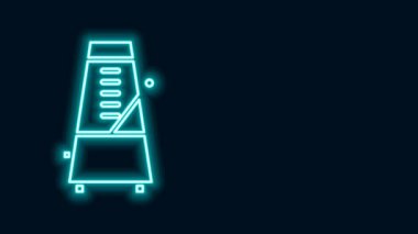 Siyah arkaplanda izole edilmiş hareket simgesiyle parlayan neon çizgisi Klasik Metronom. Müzik ve ritim mekanizması. 4K Video hareketli grafik canlandırması