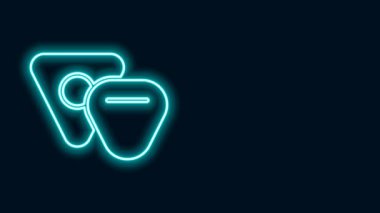 Parlayan neon çizgisi Gitar Seçme simgesi siyah arkaplanda izole edildi. Müzik aleti. 4K Video hareketli grafik canlandırması